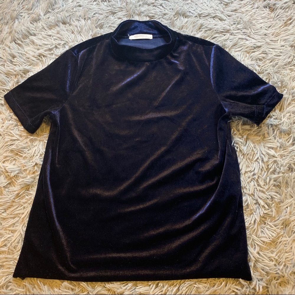 Zara navy blue velvet mock neck top